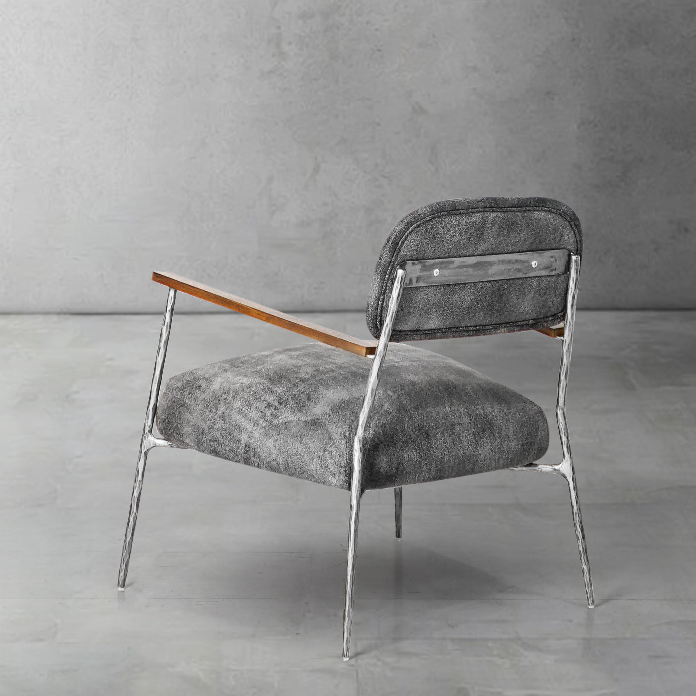 Hand-Forged Metal Grey Pearl Grain Leather Armchair
