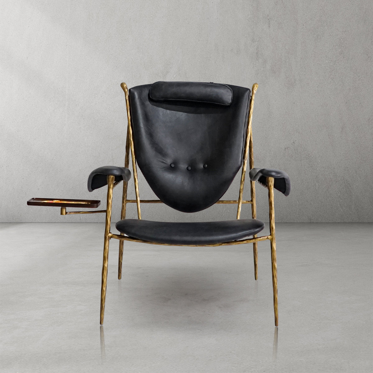 Hand-Forged Metal Enamel Wooden Plate Leather Armchair