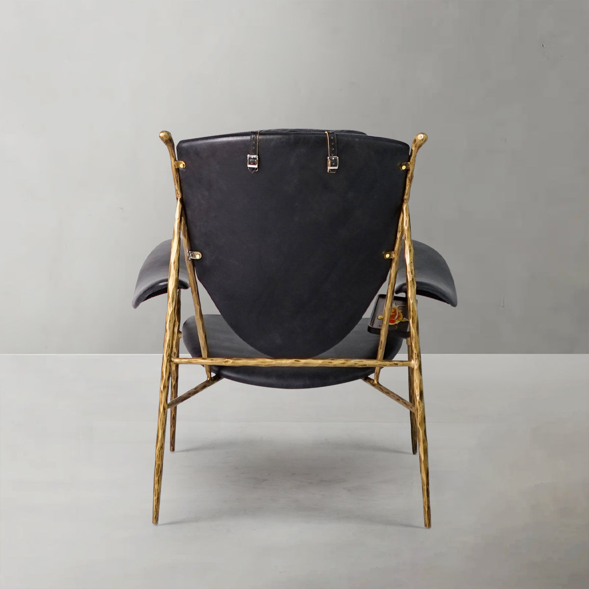 Hand-Forged Metal Enamel Wooden Plate Leather Armchair