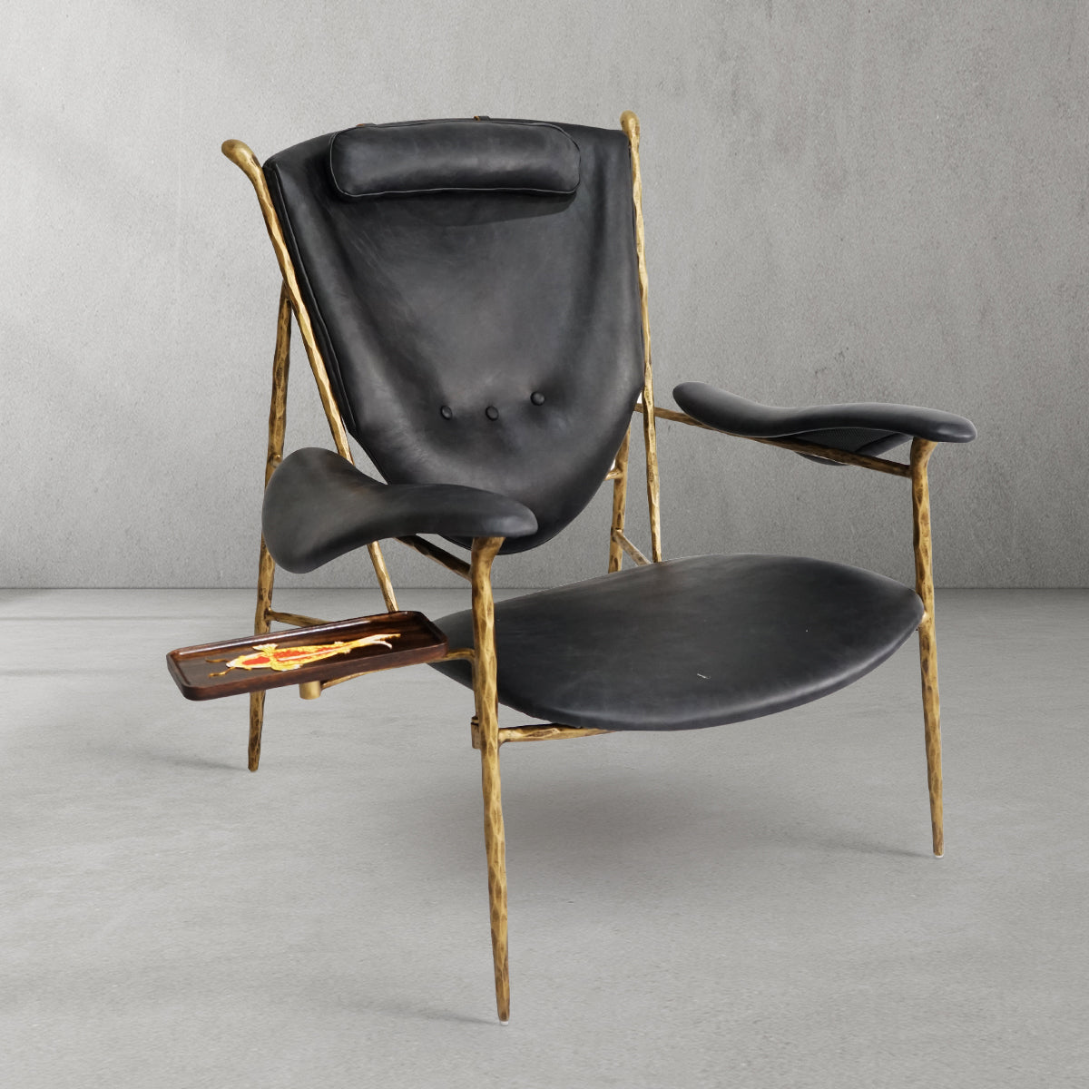 Hand-Forged Metal Enamel Wooden Plate Leather Armchair
