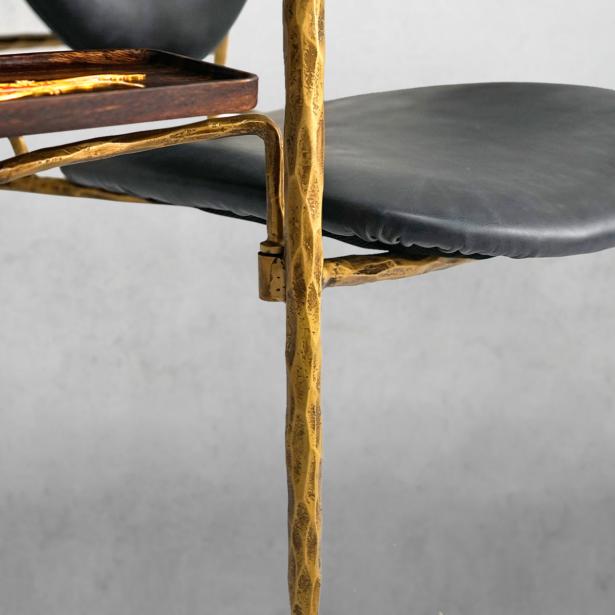 Hand-Forged Metal Enamel Wooden Plate Leather Armchair