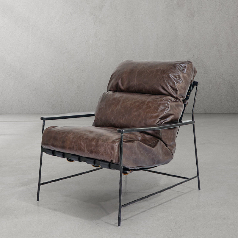 Hand-Forged Metal Leather Armchair