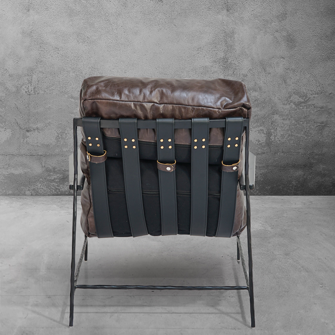 Hand-Forged Metal Leather Armchair