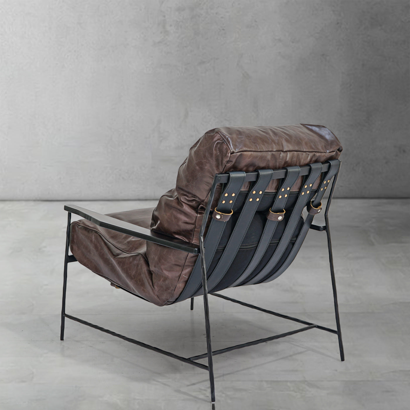 Hand-Forged Metal Leather Armchair