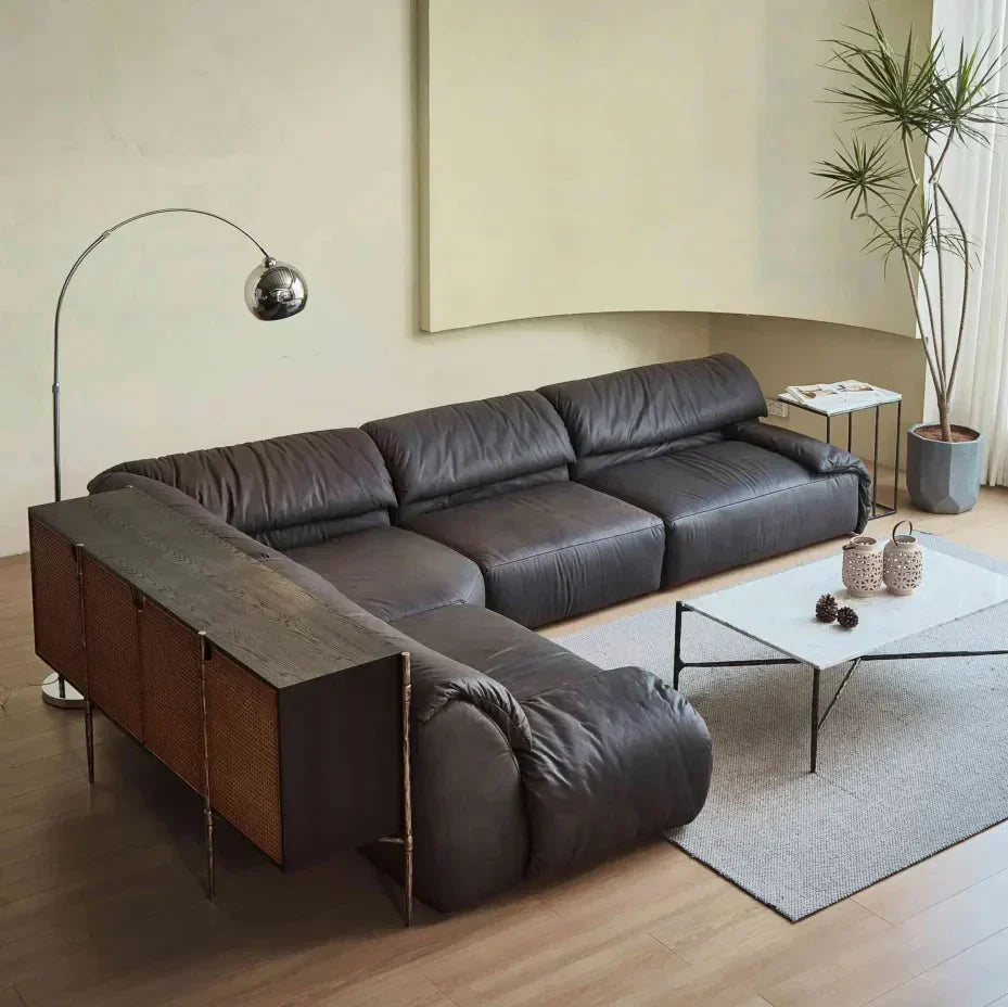 Hand-Forged Metal Frame Rattan Long Side Cabinet