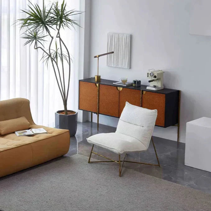 Hand-Forged Metal Frame Rattan Long Side Cabinet