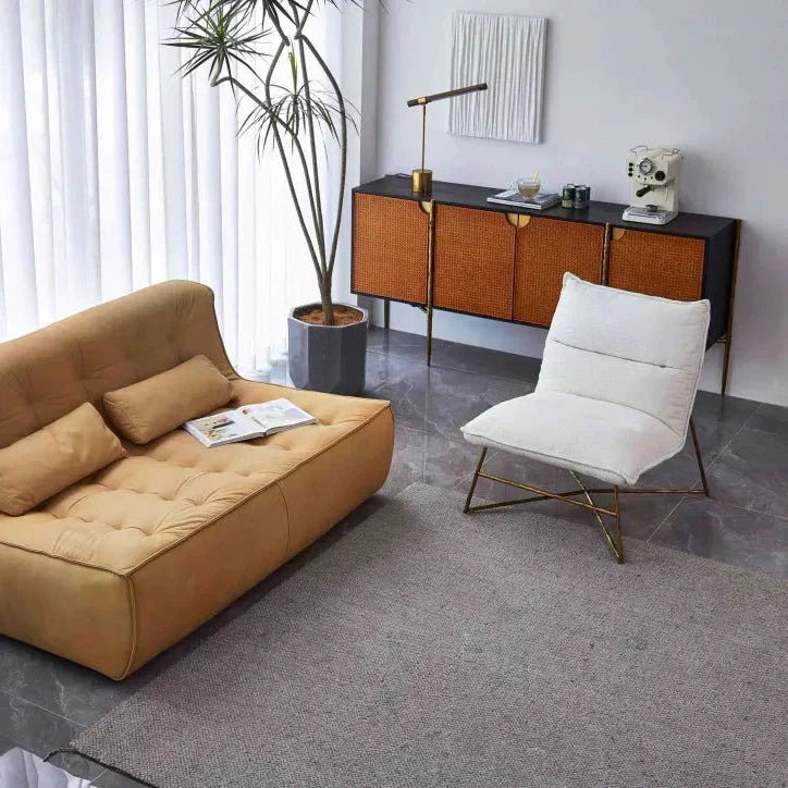 Hand-Forged Metal Frame Rattan Long Side Cabinet