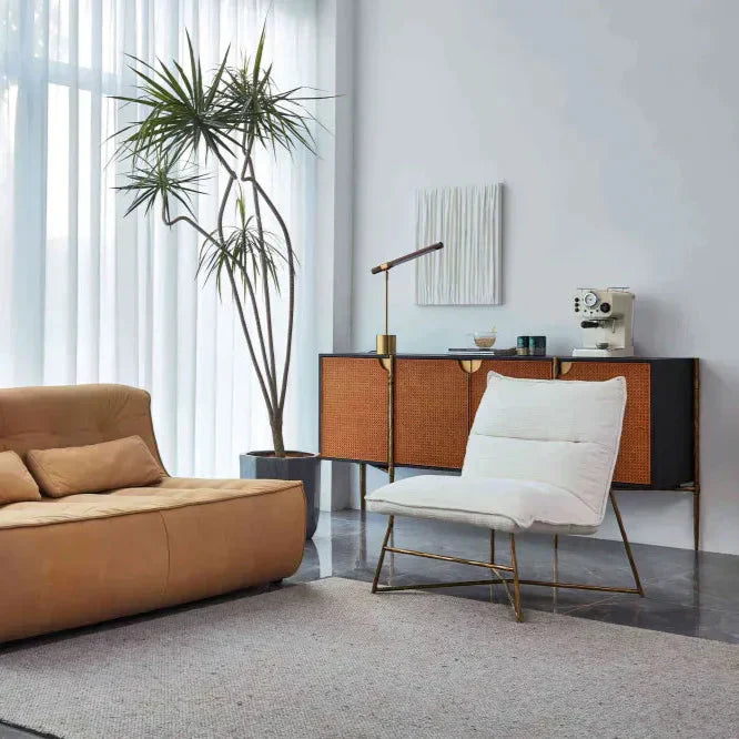 Hand-Forged Metal Frame Rattan Long Side Cabinet