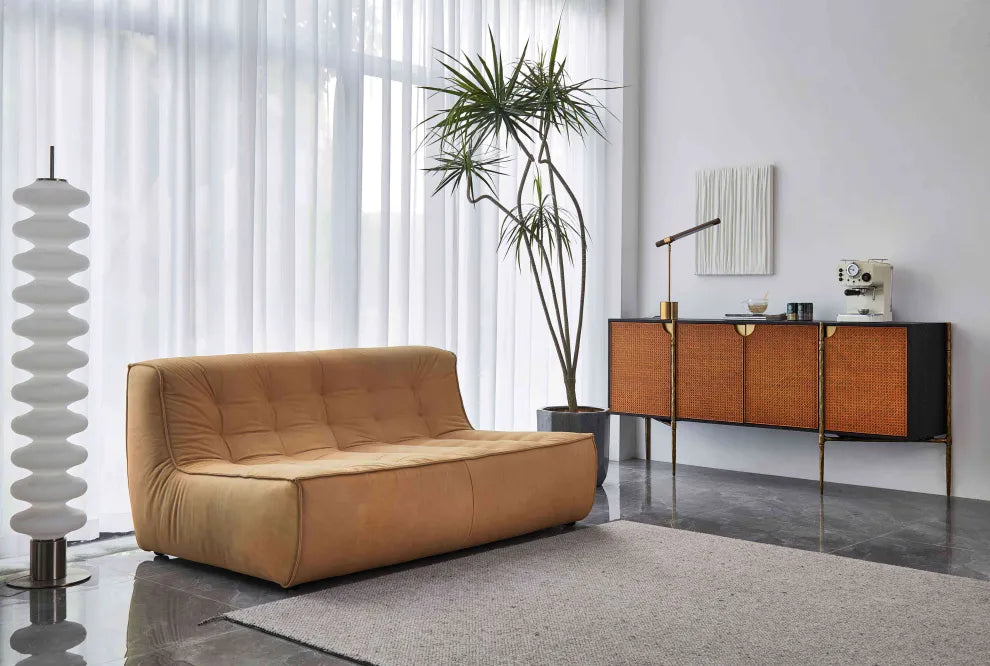 Hand-Forged Metal Frame Rattan Long Side Cabinet