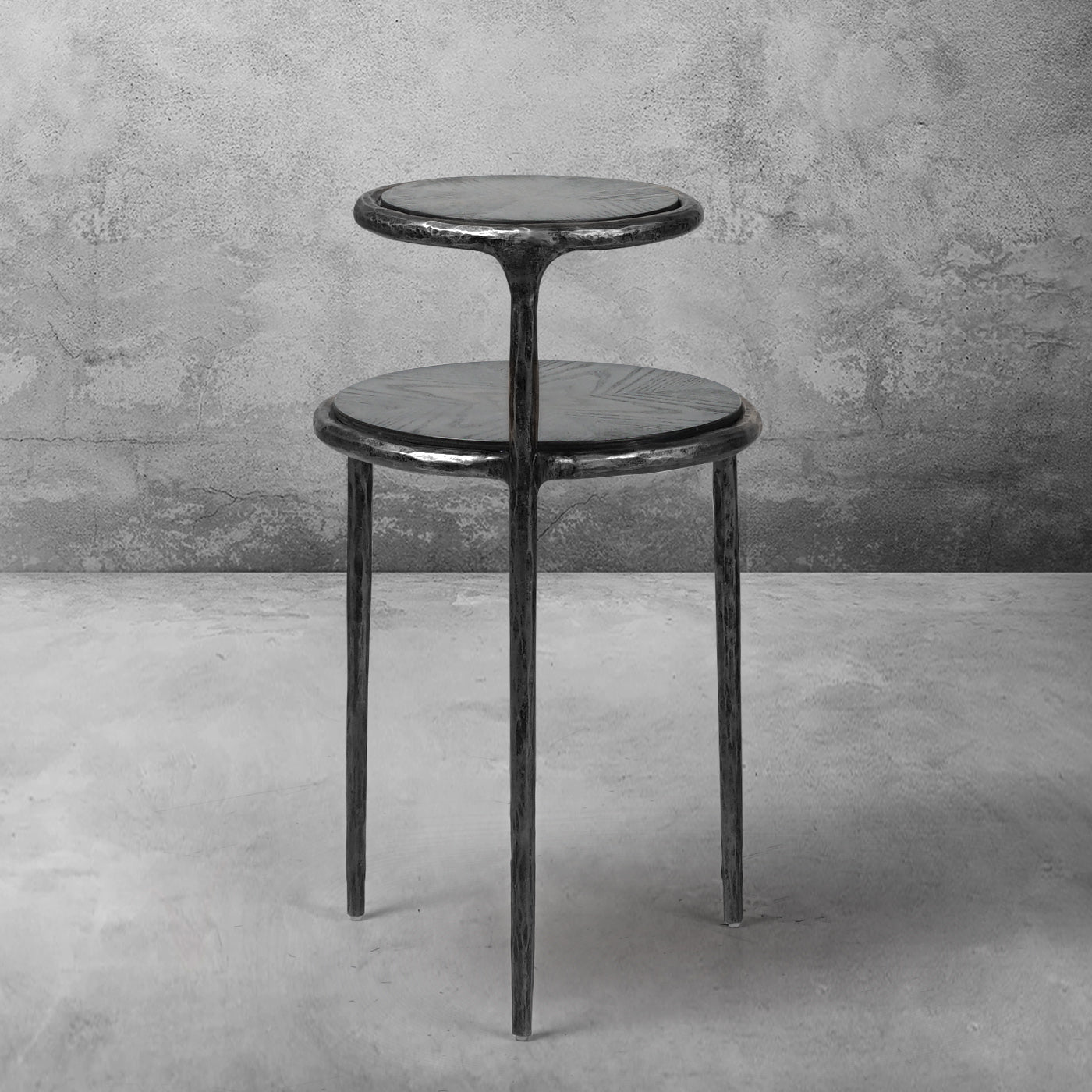 Hand-Forged Metal Tiered Accent Table