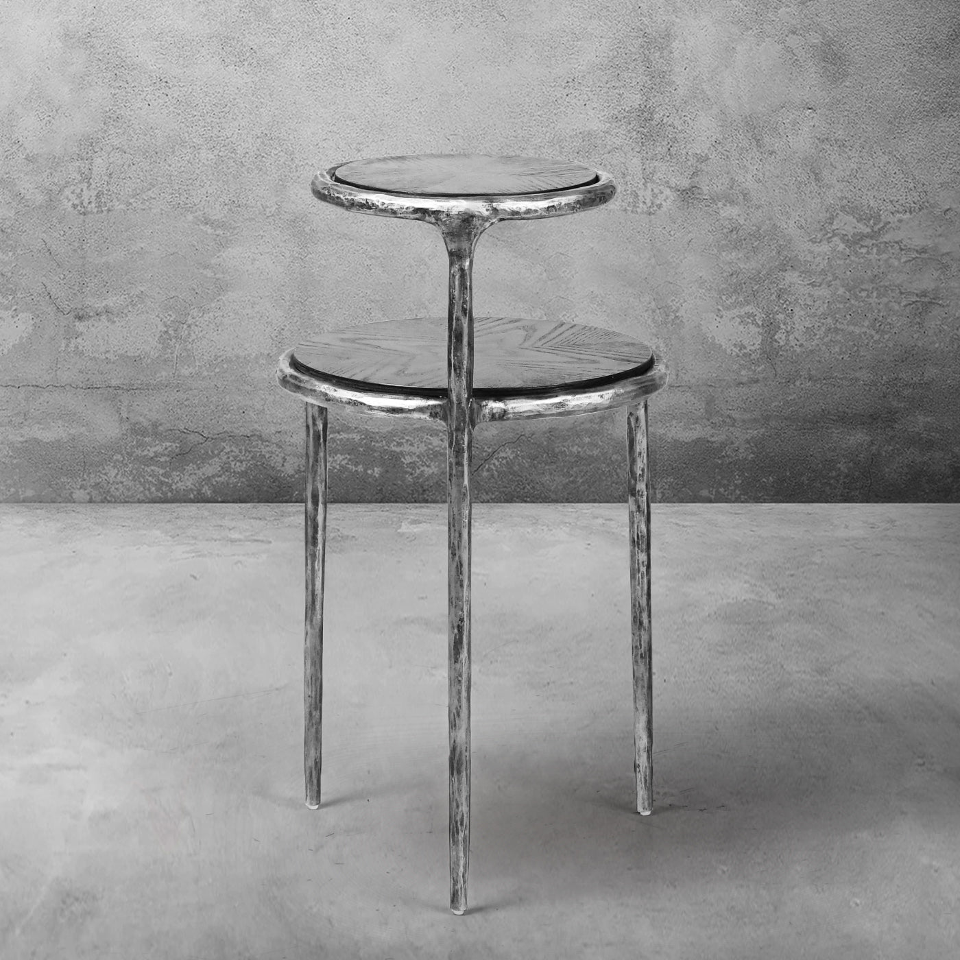 Hand-Forged Metal Tiered Accent Table