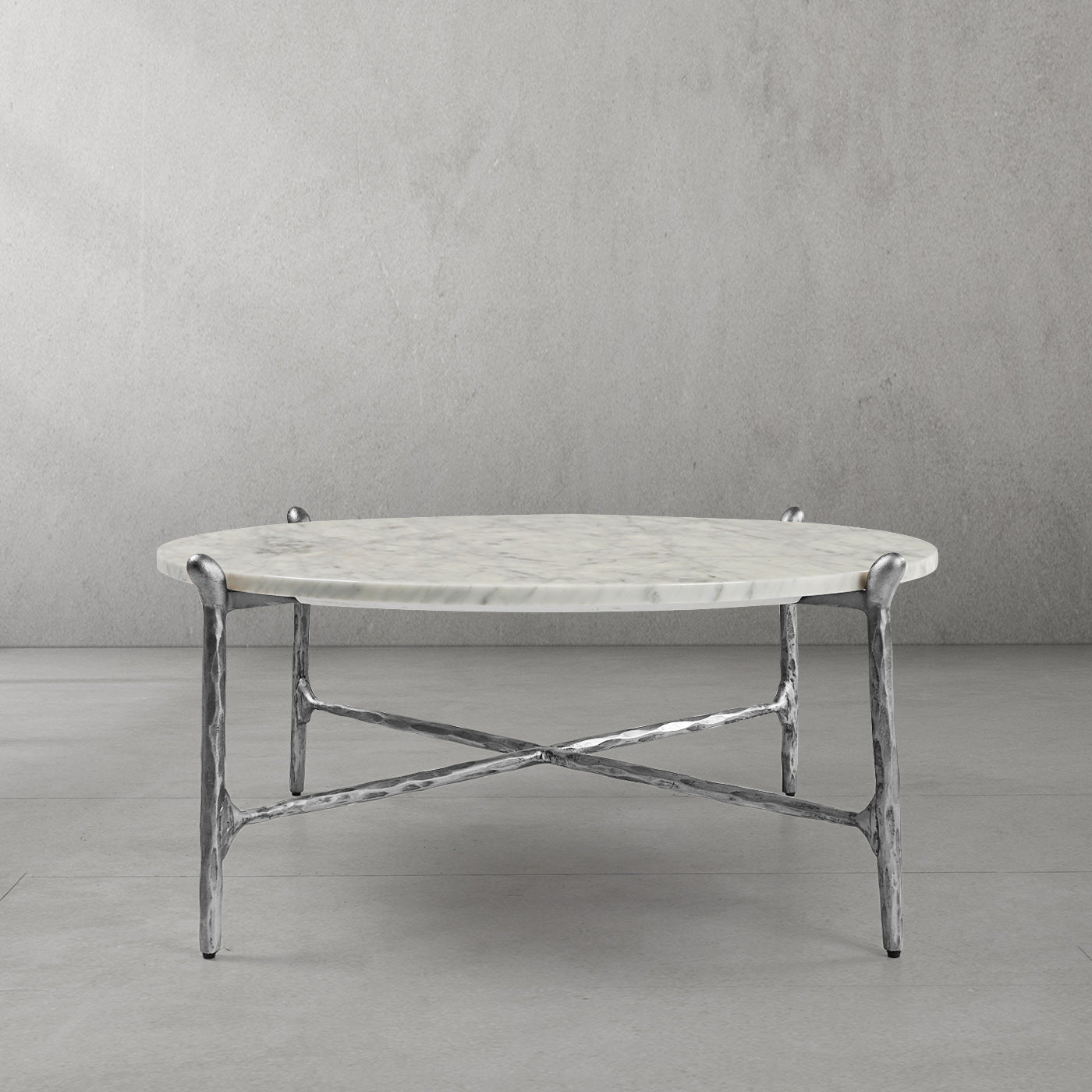 Hand-Forged Metal Round  Horn Marble Coffee Table & Side Table
