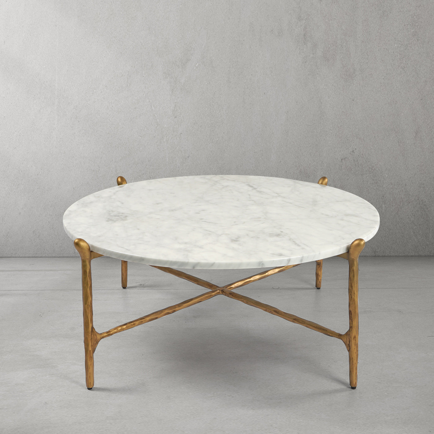 Hand-Forged Metal Round  Horn Marble Coffee Table & Side Table