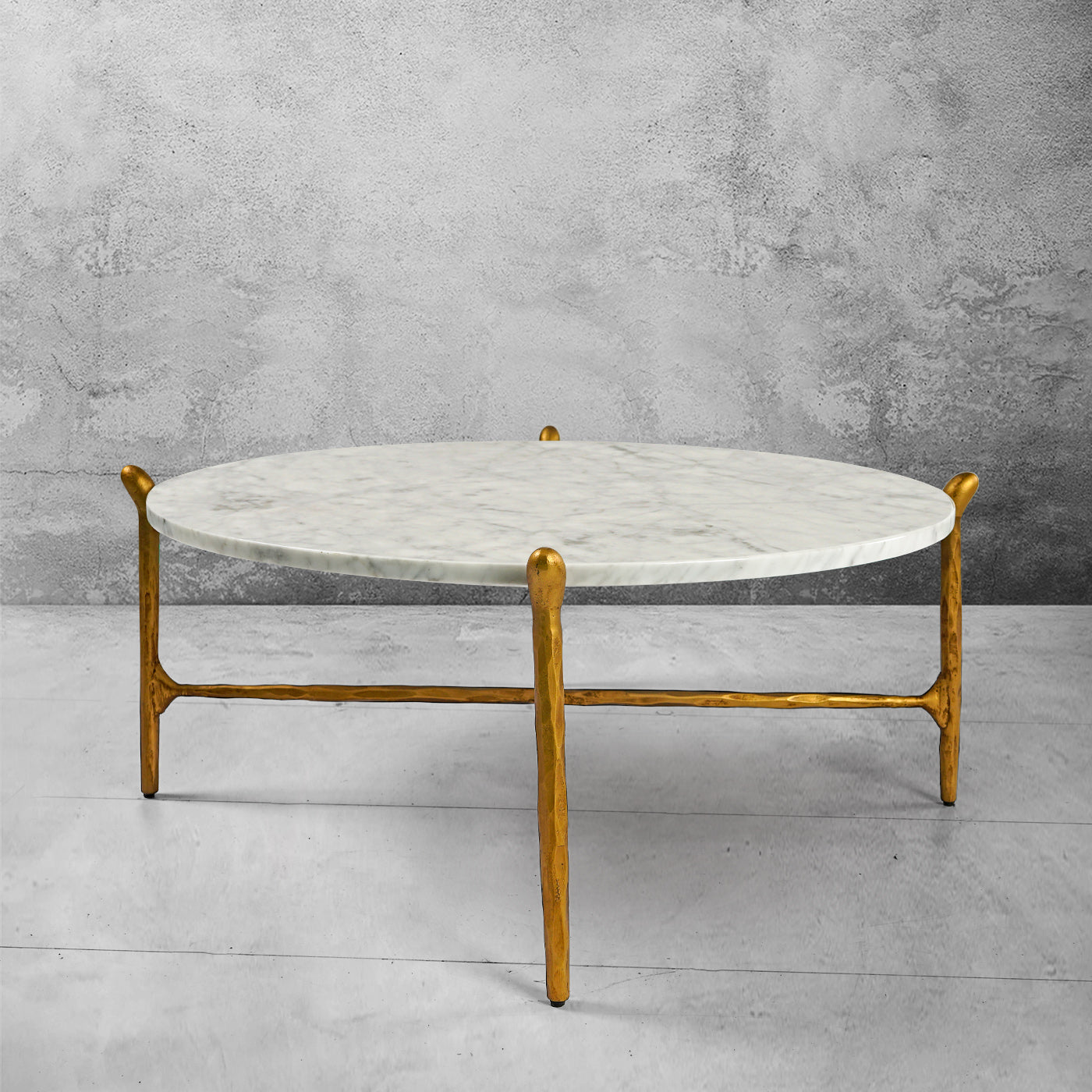 Hand-Forged Metal Round  Horn Marble Coffee Table & Side Table