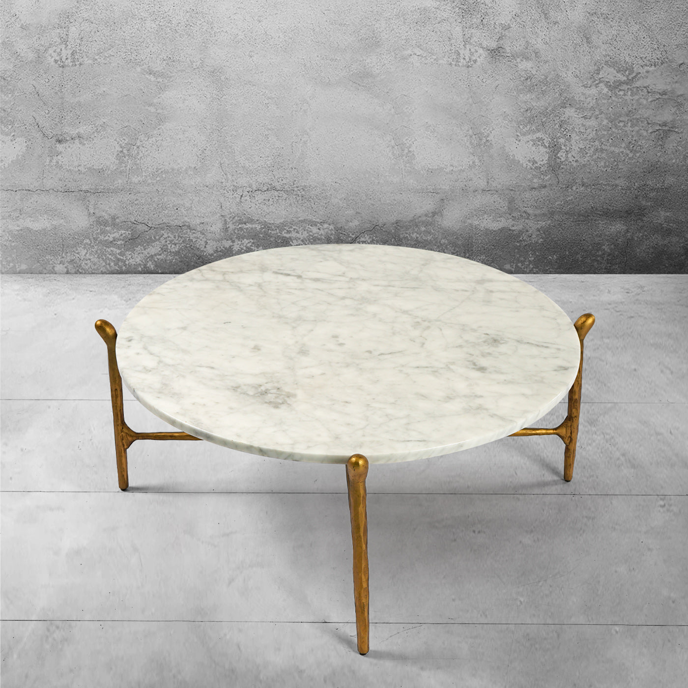 Hand-Forged Metal Round  Horn Marble Coffee Table & Side Table
