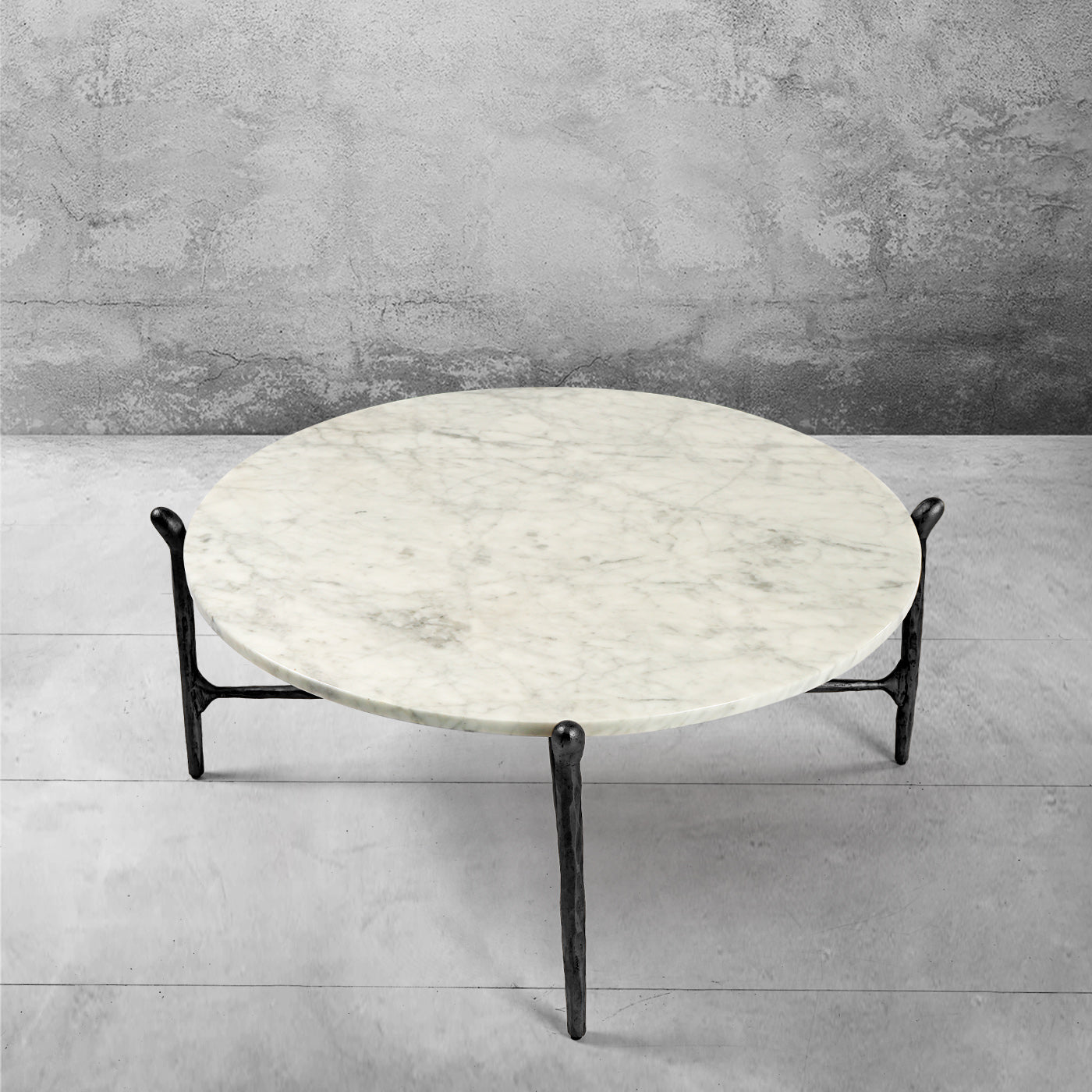 Hand-Forged Metal Round  Horn Marble Coffee Table & Side Table