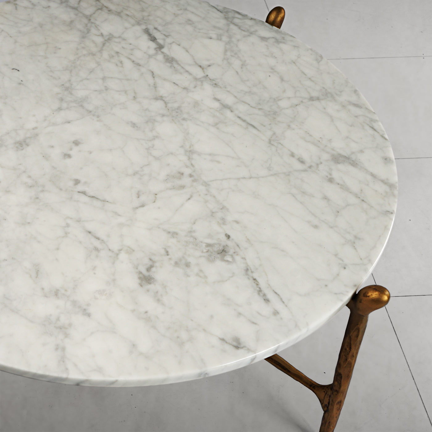 Hand-Forged Metal Round  Horn Marble Coffee Table & Side Table