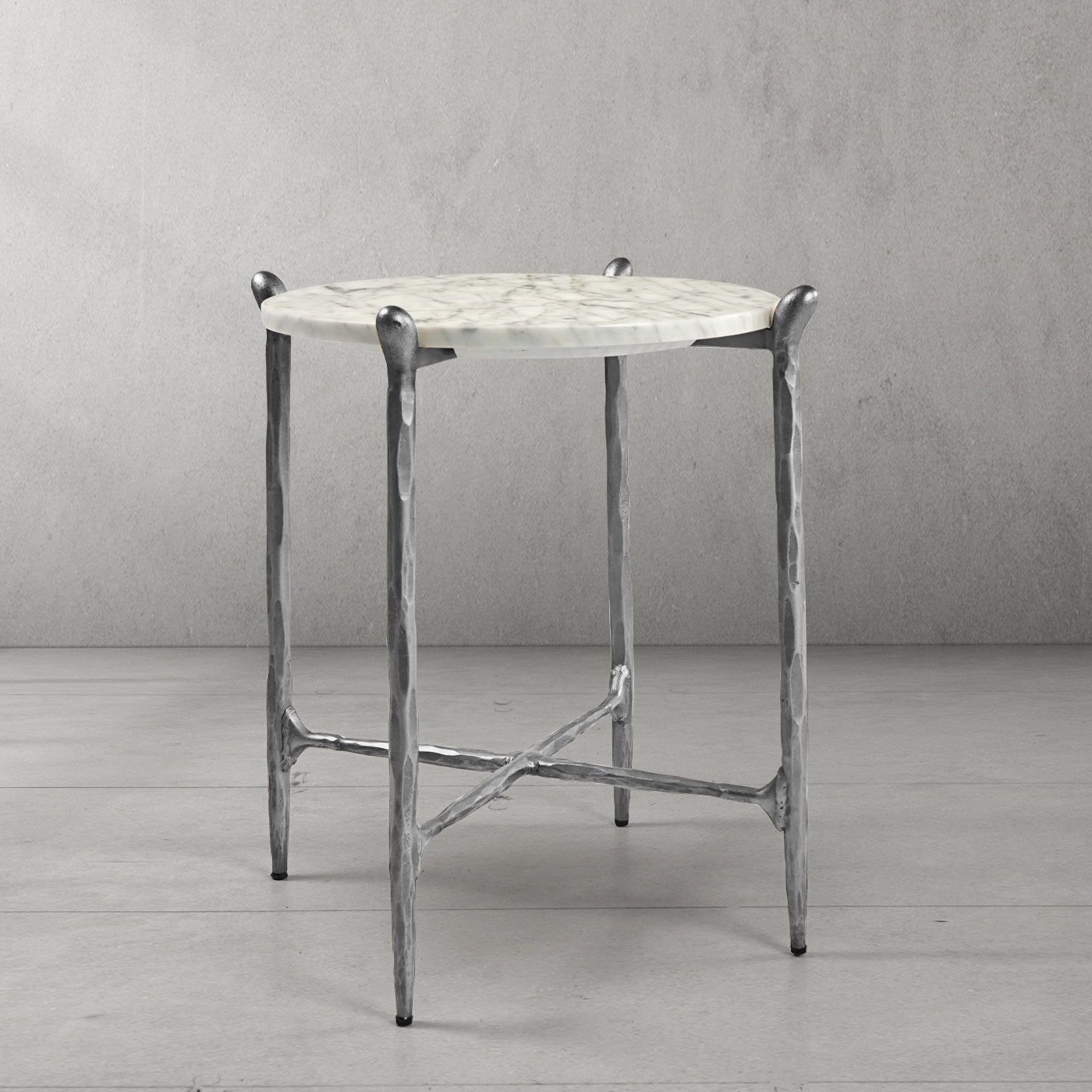 Hand-Forged Metal Round  Horn Marble Coffee Table & Side Table