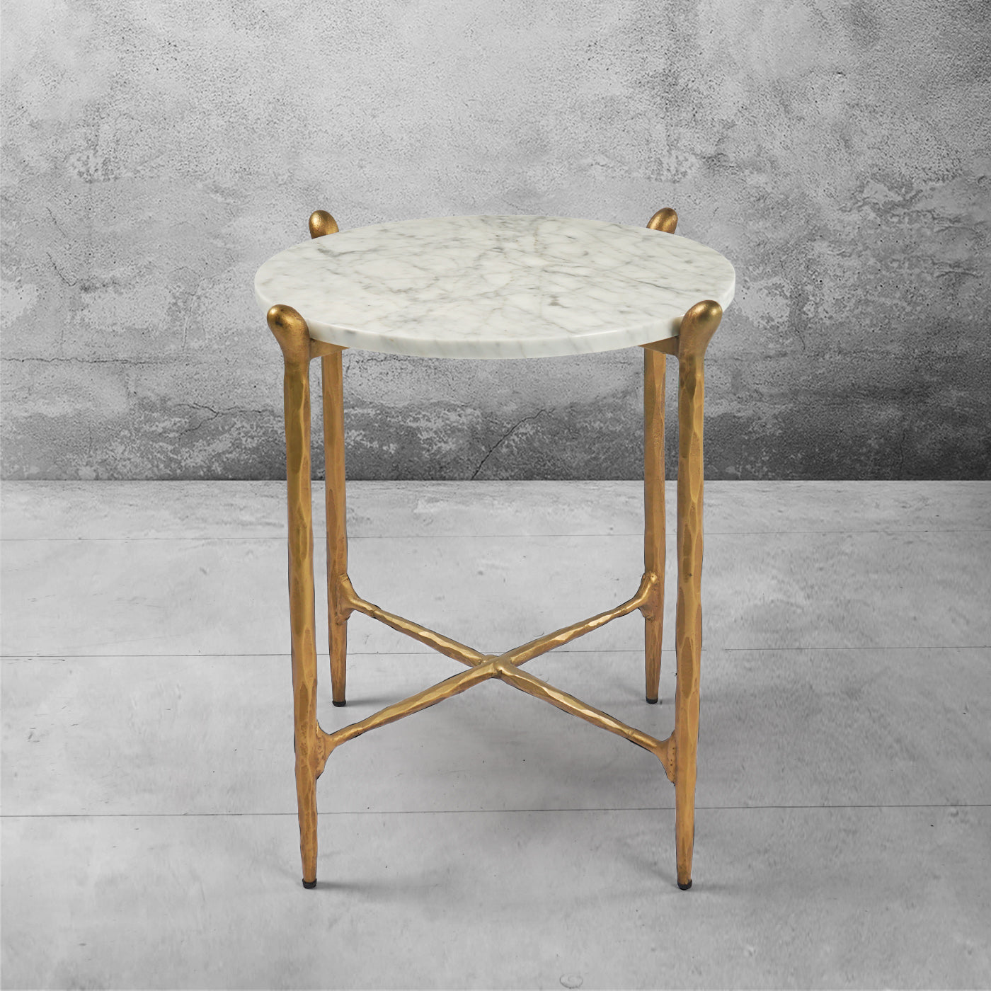 Hand-Forged Metal Round  Horn Marble Coffee Table & Side Table