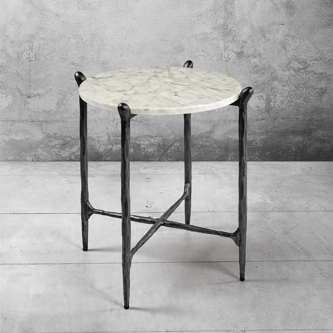 Hand-Forged Metal Round  Horn Marble Coffee Table & Side Table