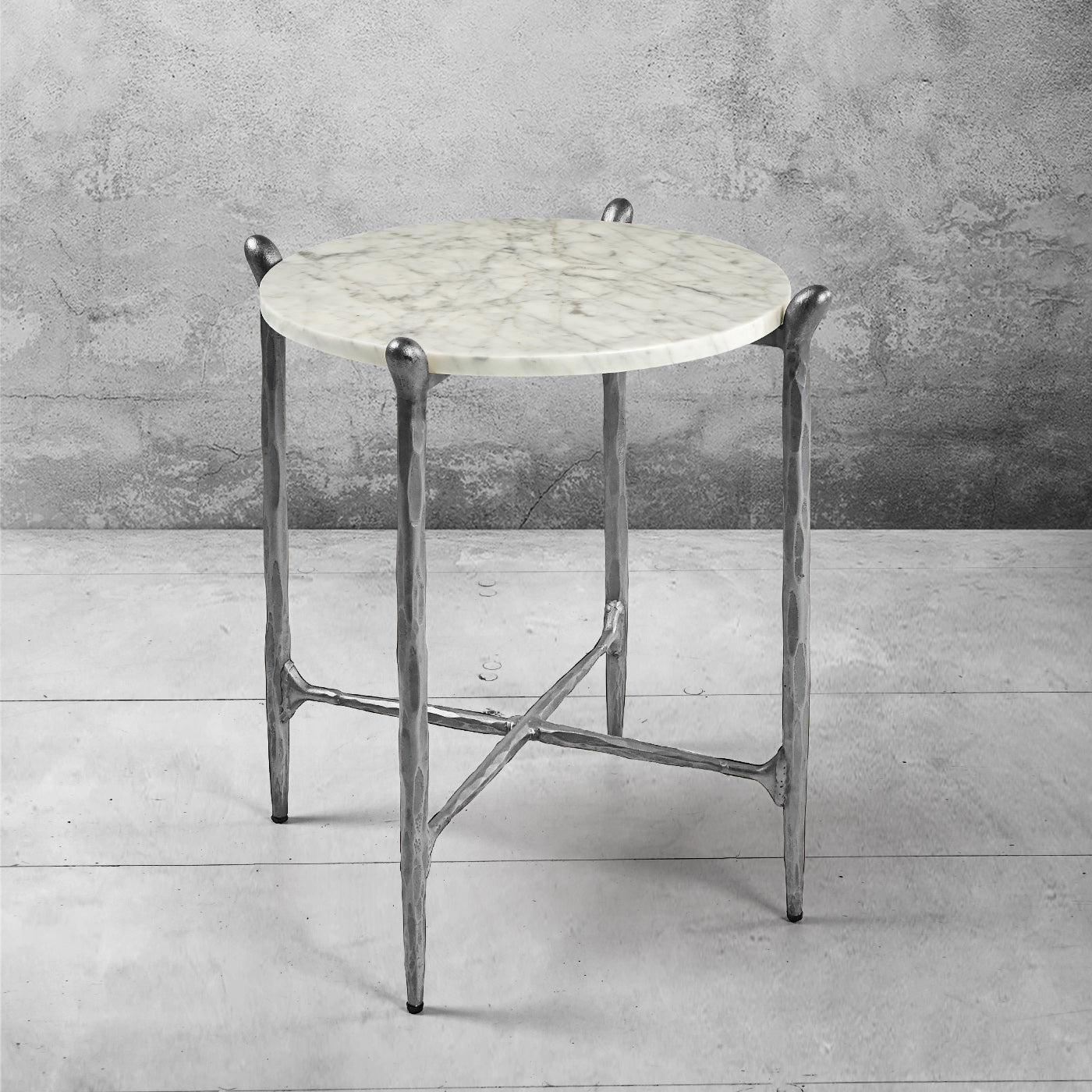 Hand-Forged Metal Round  Horn Marble Coffee Table & Side Table