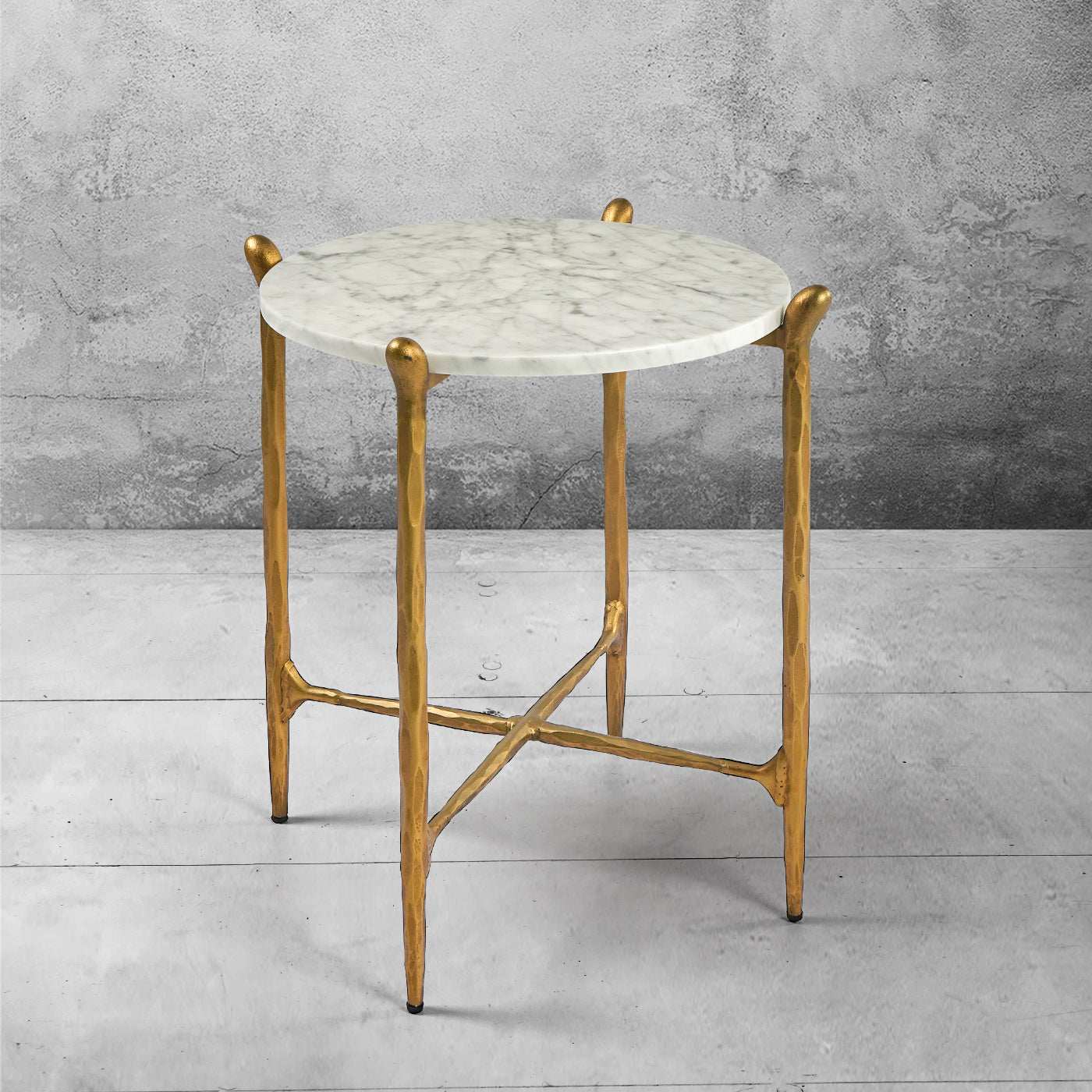 Hand-Forged Metal Round  Horn Marble Coffee Table & Side Table