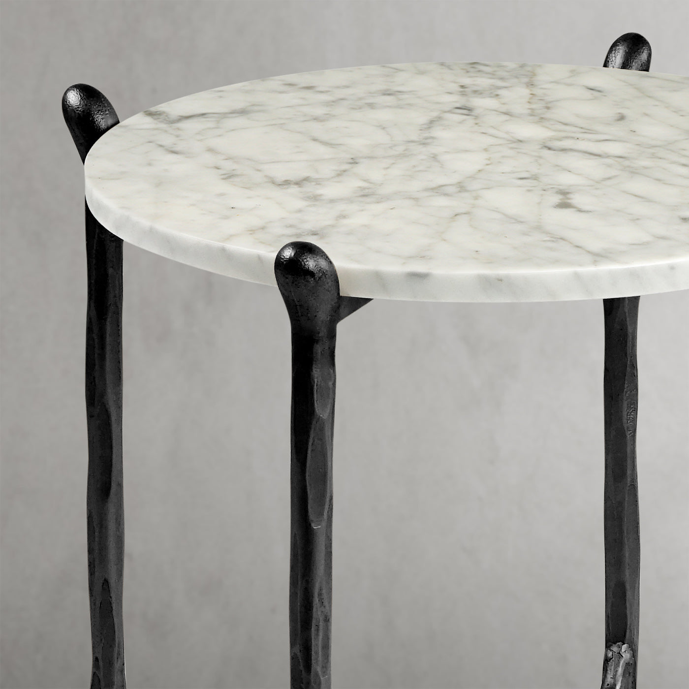 Hand-Forged Metal Round  Horn Marble Coffee Table & Side Table