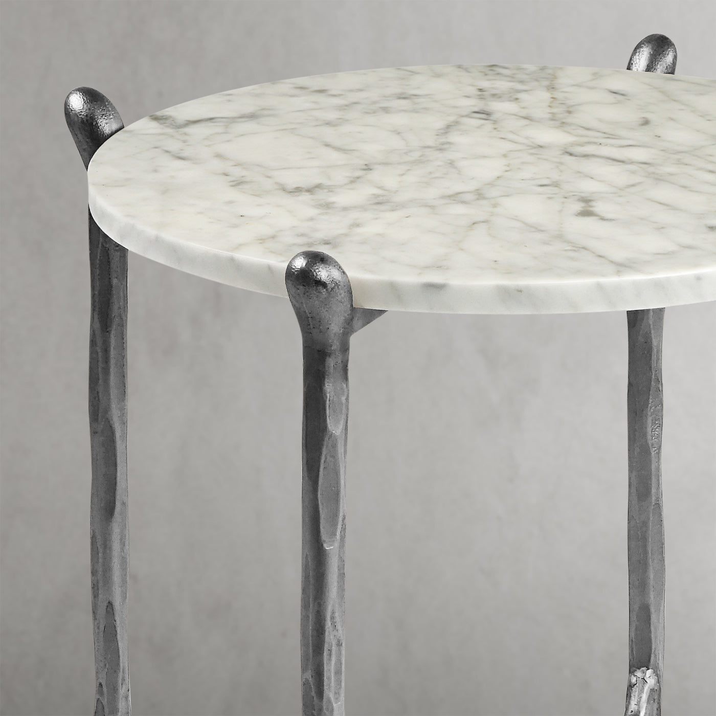 Hand-Forged Metal Round  Horn Marble Coffee Table & Side Table