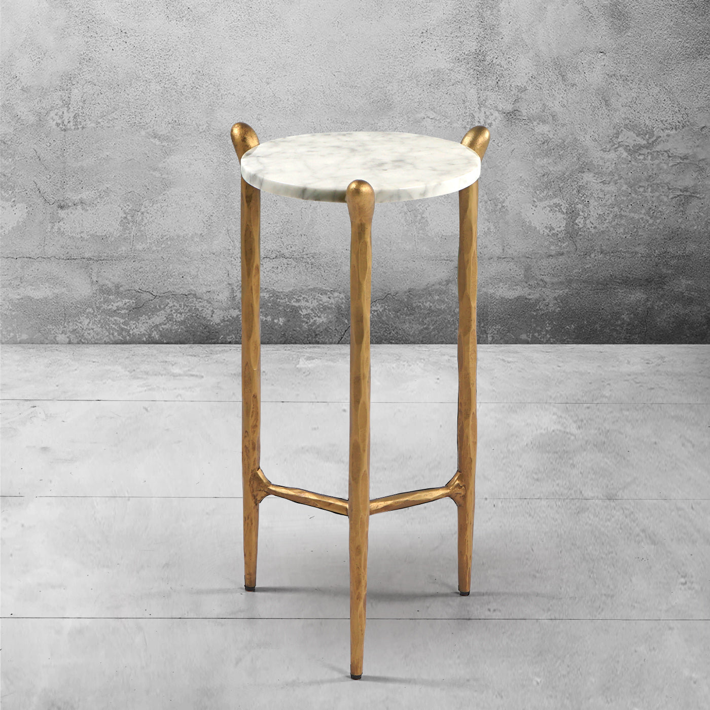 Hand-Forged Metal Round  Horn Marble Coffee Table & Side Table