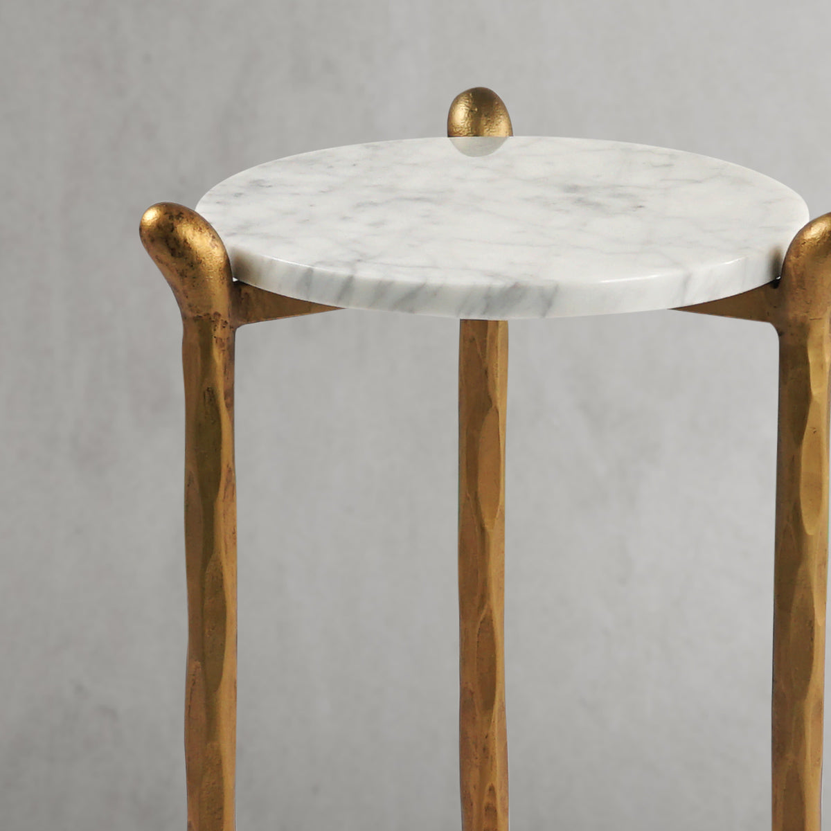 Hand-Forged Metal Round  Horn Marble Coffee Table & Side Table