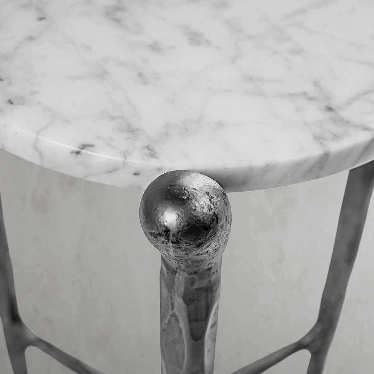 Hand-Forged Metal Round  Horn Marble Coffee Table & Side Table