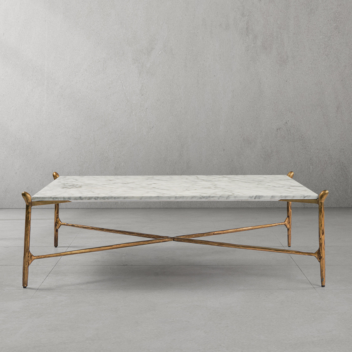 Hand-Forged Metal Square Horn Marble Coffee Table 39" 50"
