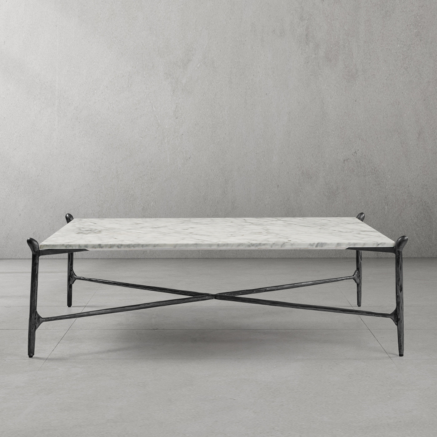 Hand-Forged Metal Square Horn Marble Coffee Table 39" 50"