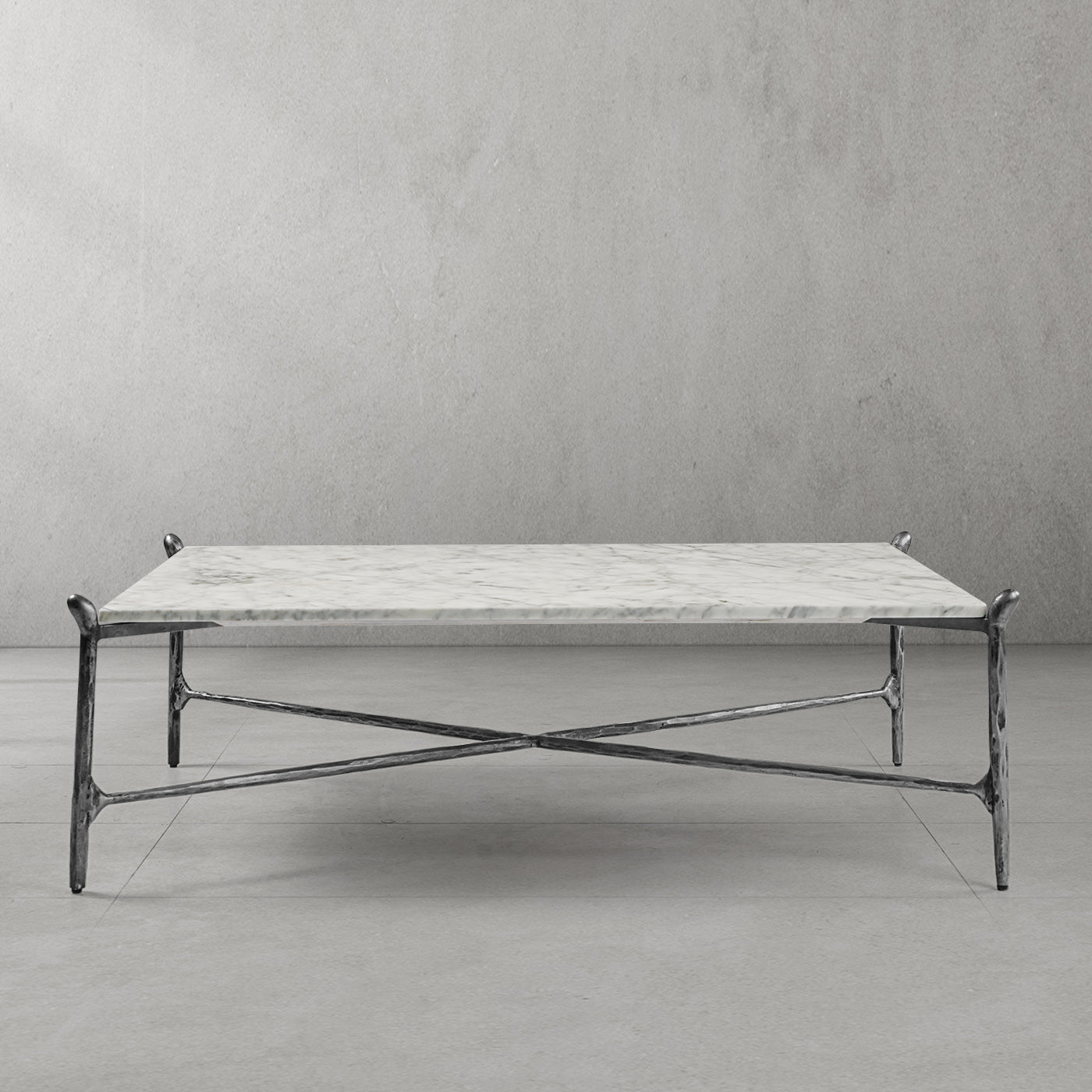 Hand-Forged Metal Square Horn Marble Coffee Table 39" 50"