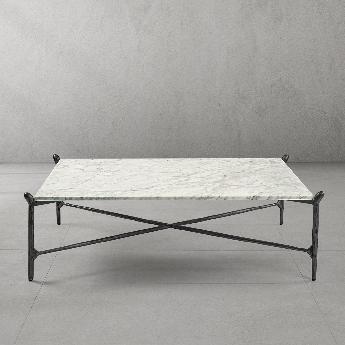 Hand-Forged Metal Square Horn Marble Coffee Table 39" 50"