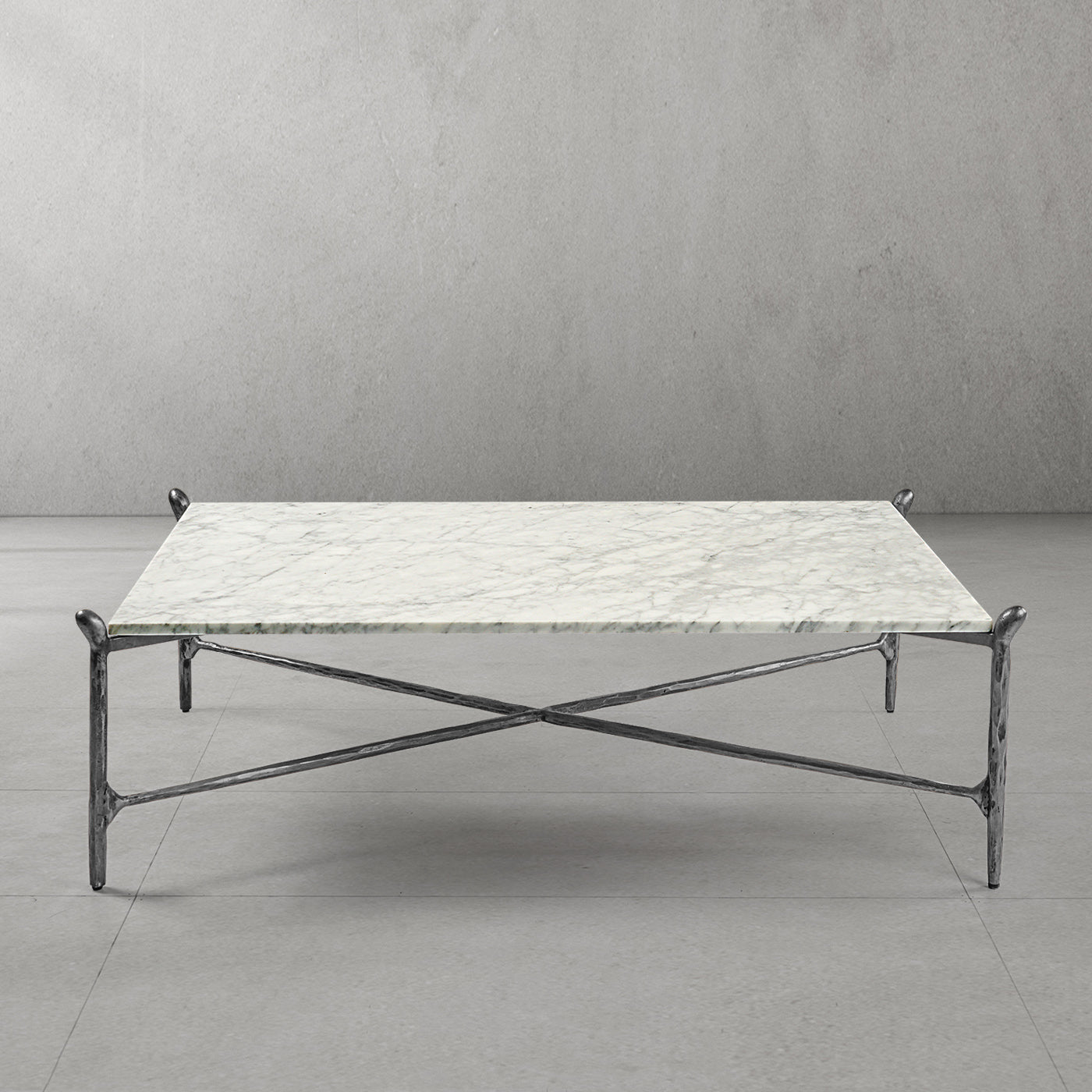 Hand-Forged Metal Square Horn Marble Coffee Table 39" 50"
