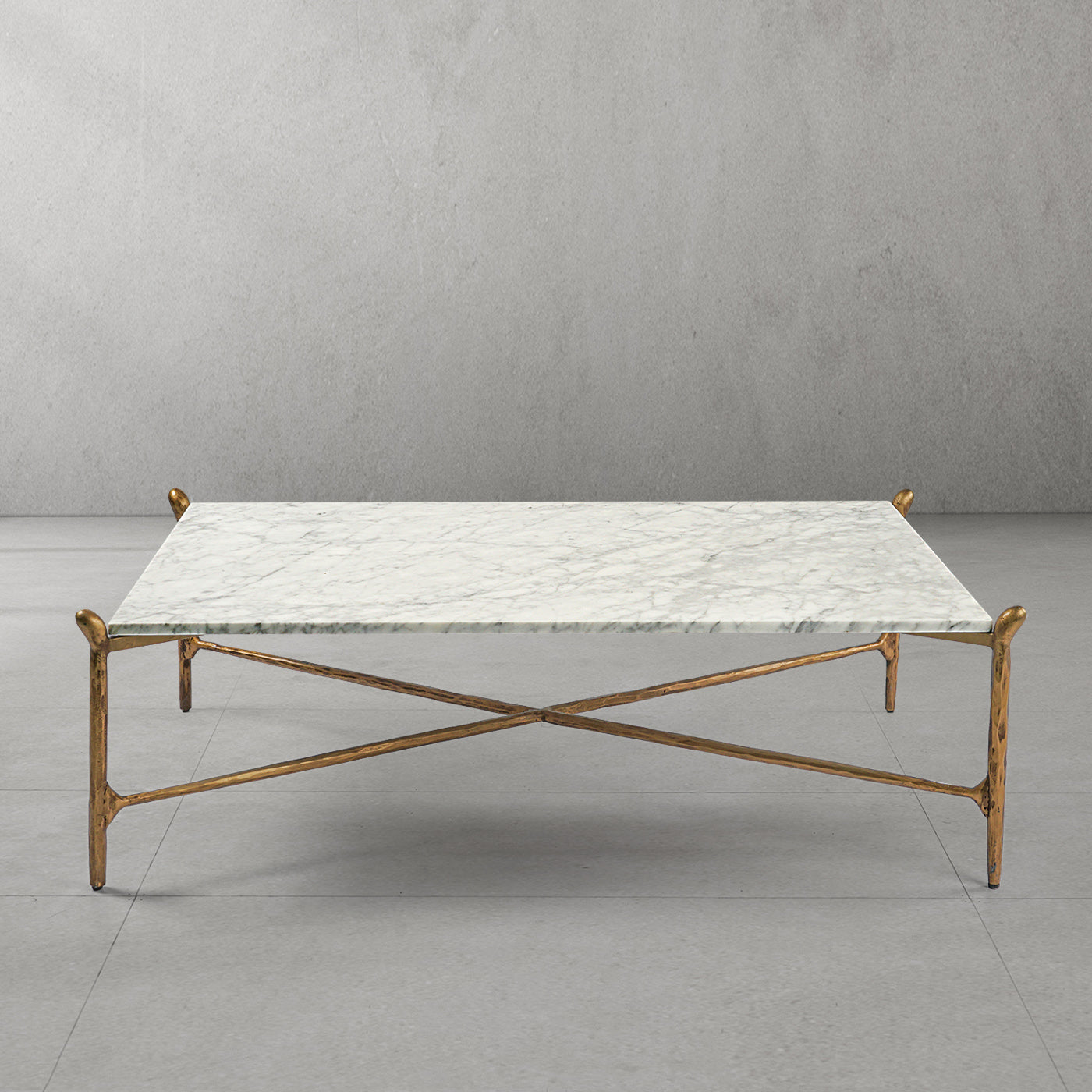 Hand-Forged Metal Square Horn Marble Coffee Table 39" 50"