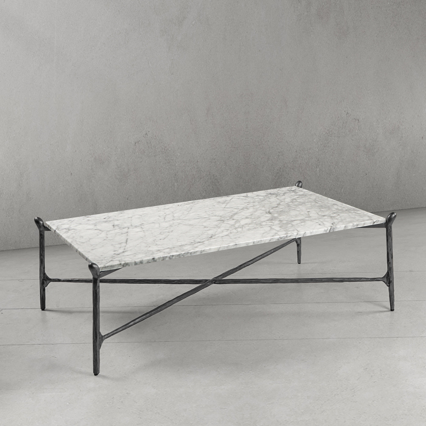 Hand-Forged Metal Square Horn Marble Coffee Table 39" 50"