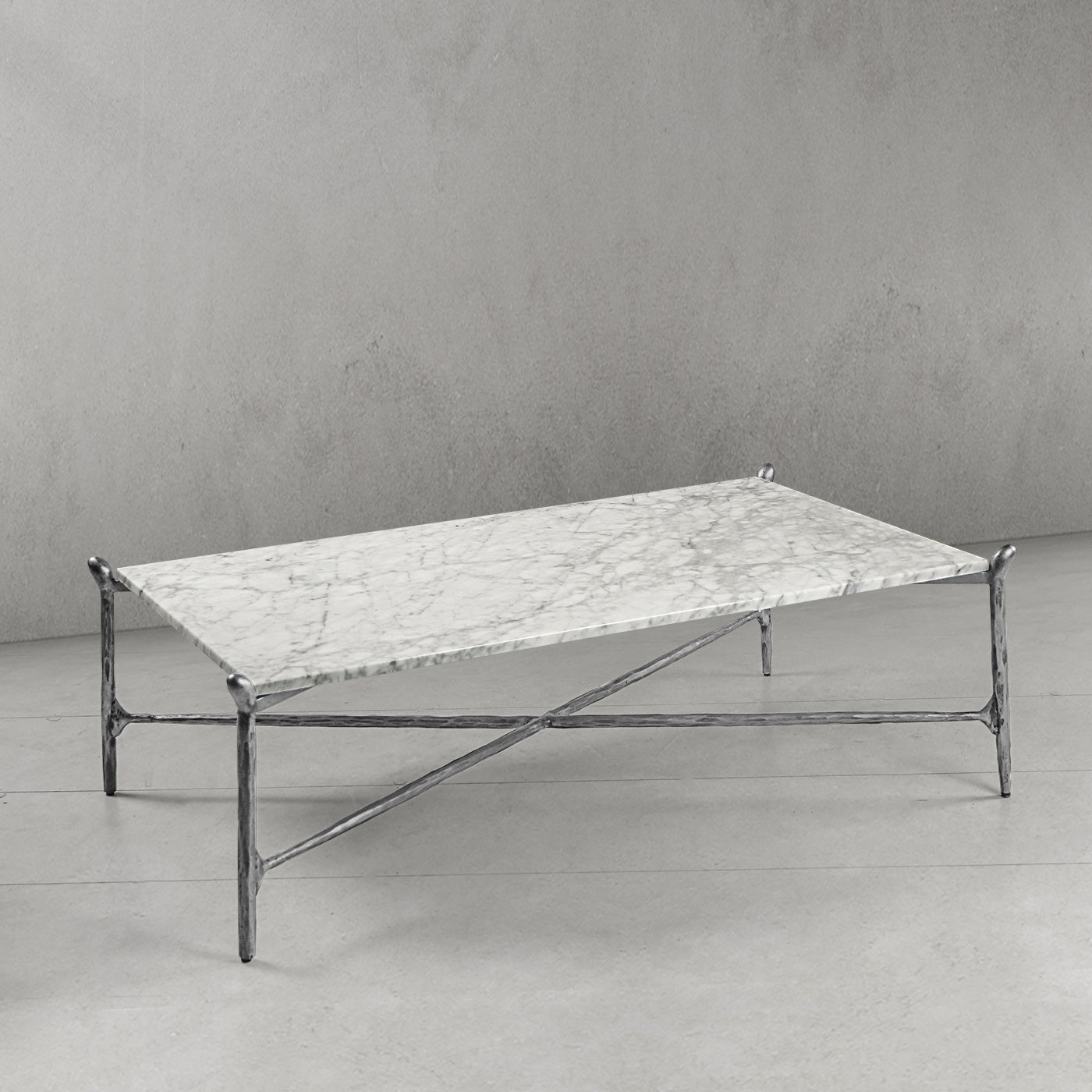 Hand-Forged Metal Square Horn Marble Coffee Table 39" 50"