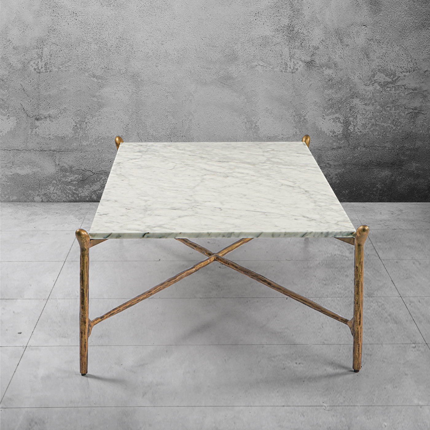 Hand-Forged Metal Square Horn Marble Coffee Table 39" 50"