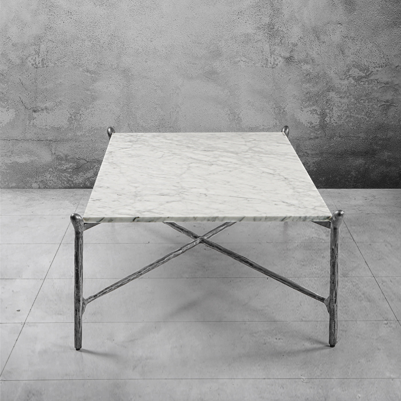 Hand-Forged Metal Square Horn Marble Coffee Table 39" 50"