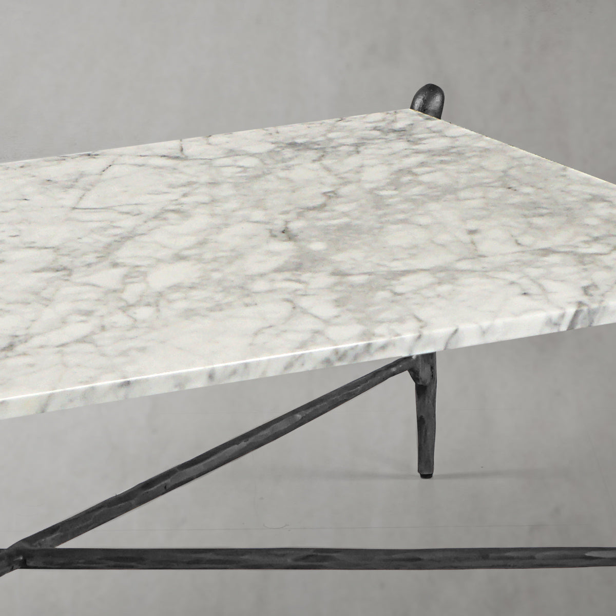 Hand-Forged Metal Square Horn Marble Coffee Table 39" 50"