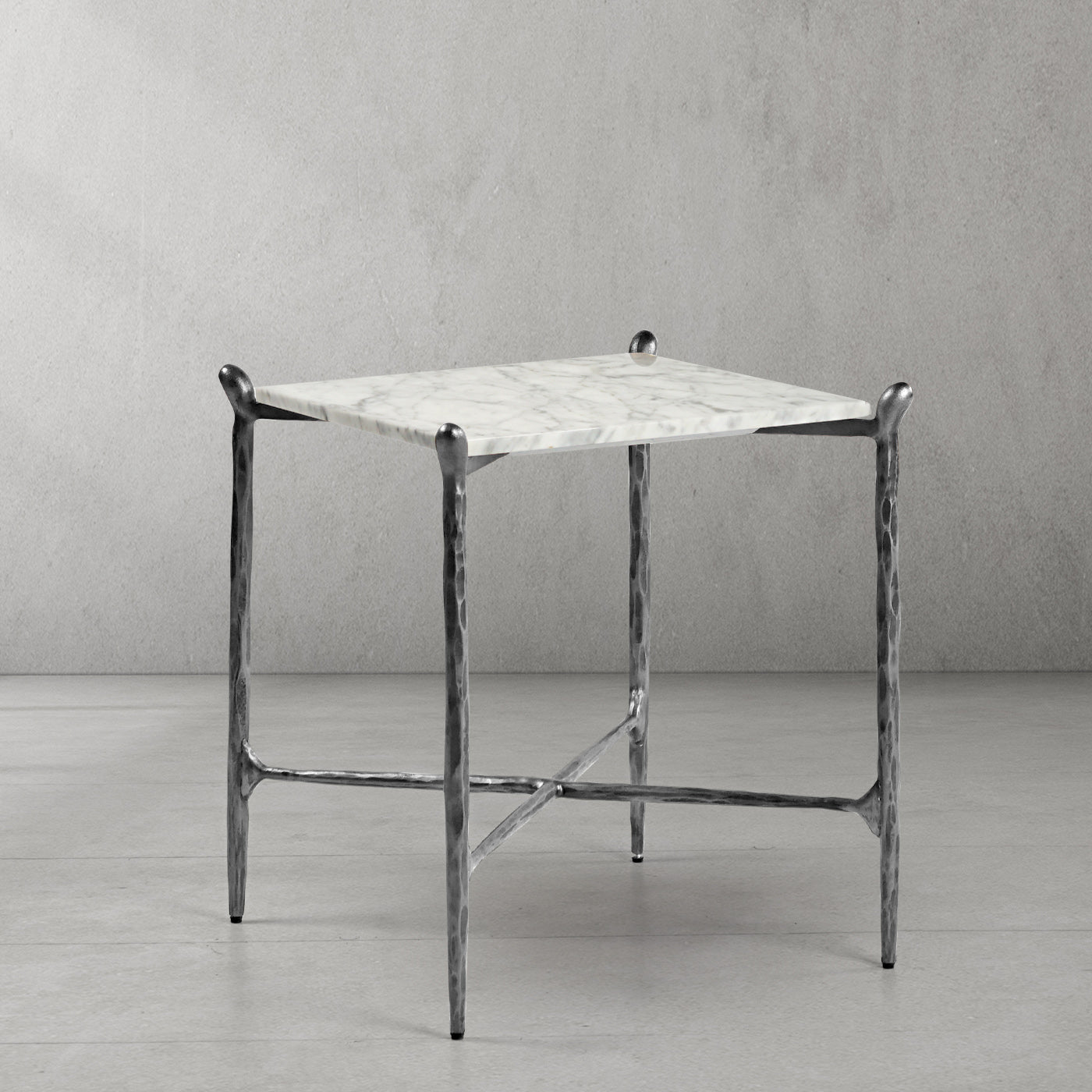 Hand-Forged Metal Square Marble Side Table