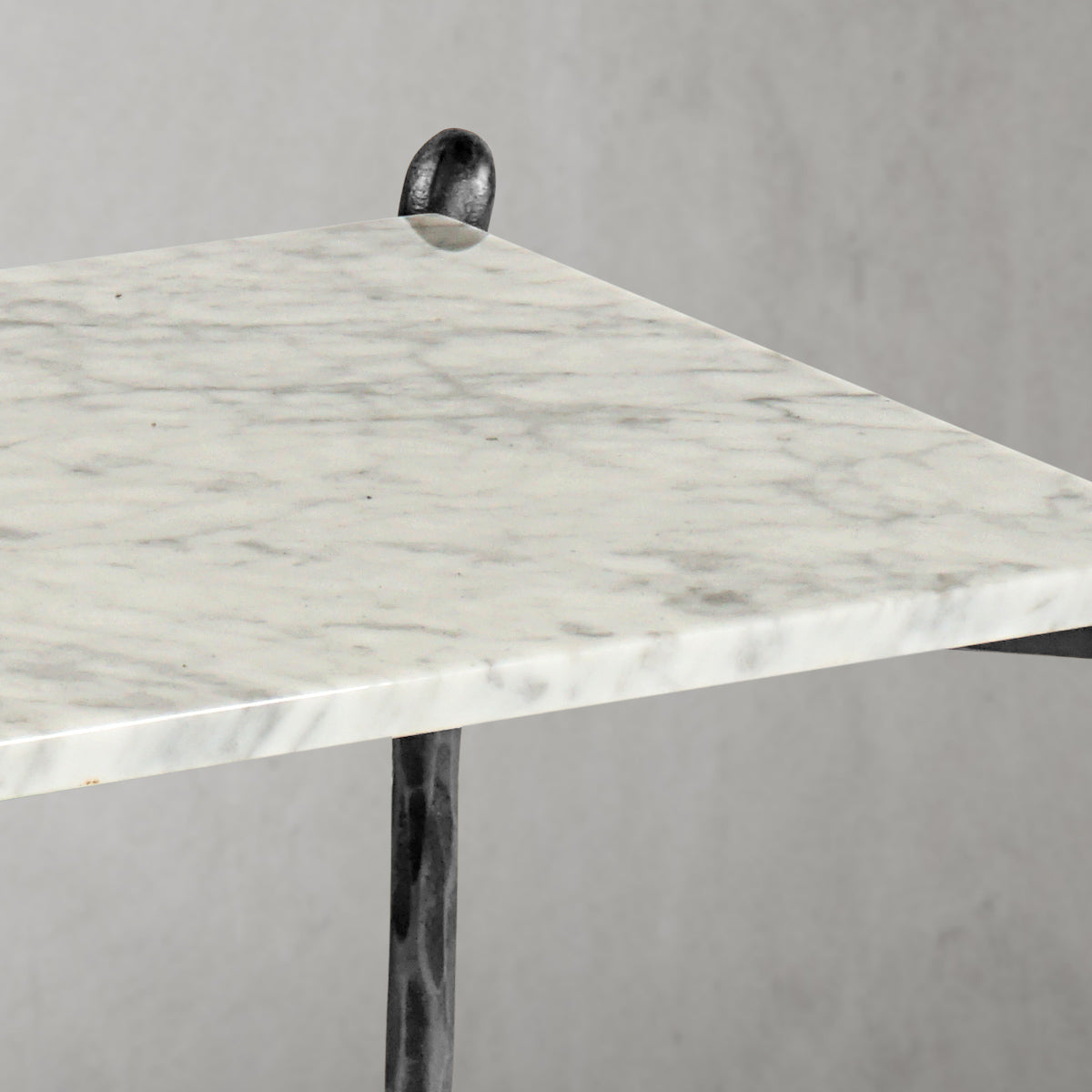 Hand-Forged Metal Square Marble Side Table