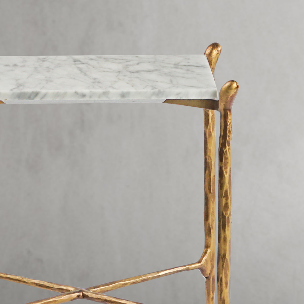 Hand-Forged Metal Square Marble Side Table