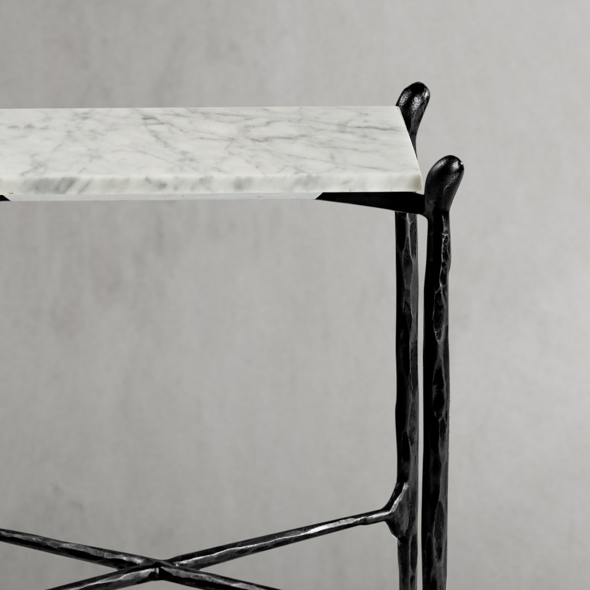 Hand-Forged Metal Square Marble Side Table