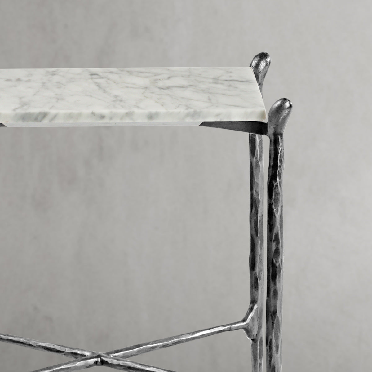 Hand-Forged Metal Square Marble Side Table