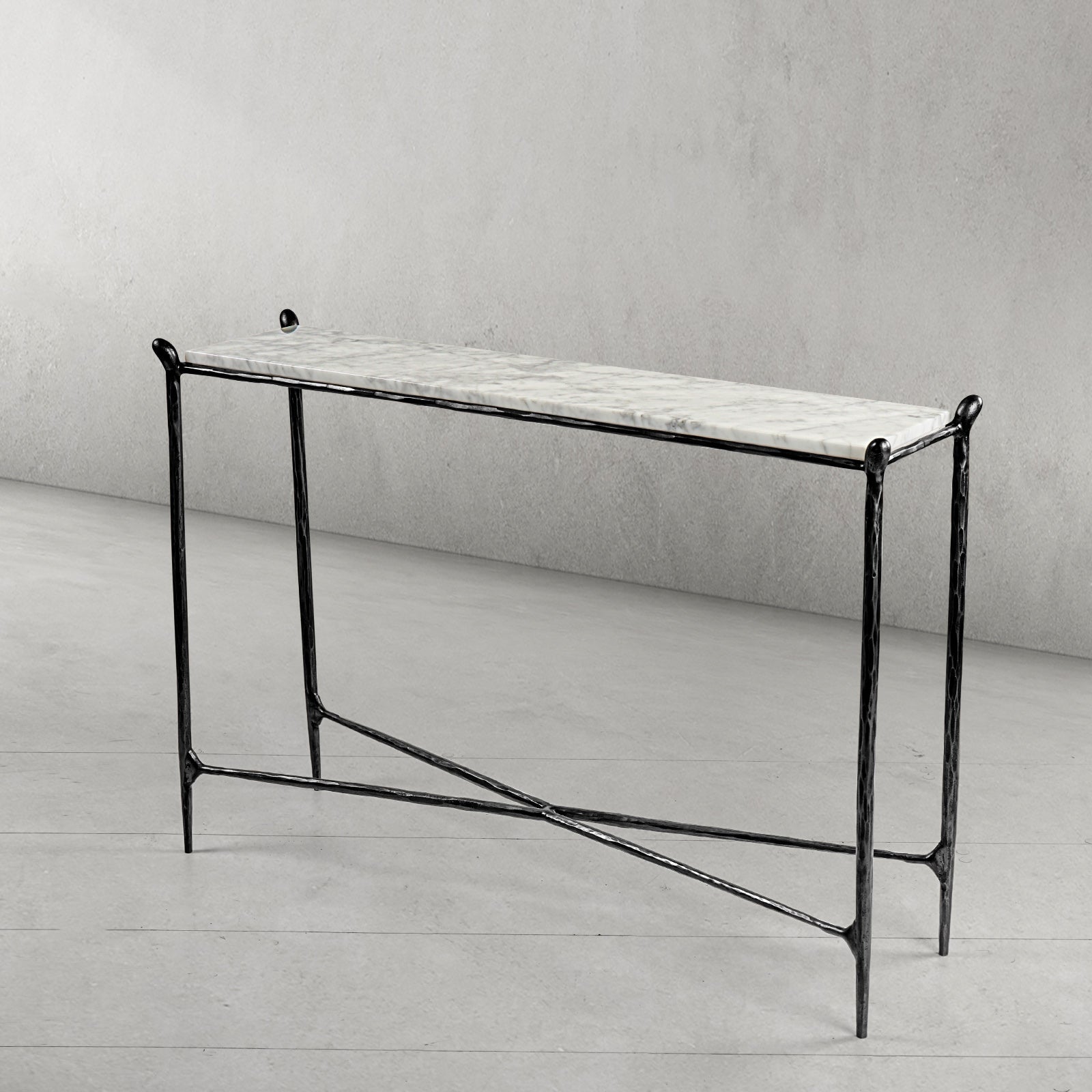 Hand-Forged Metal Rectangle Horn Marble Console Table