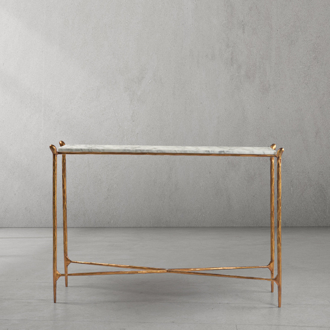 Hand-Forged Metal Rectangle Horn Marble Console Table