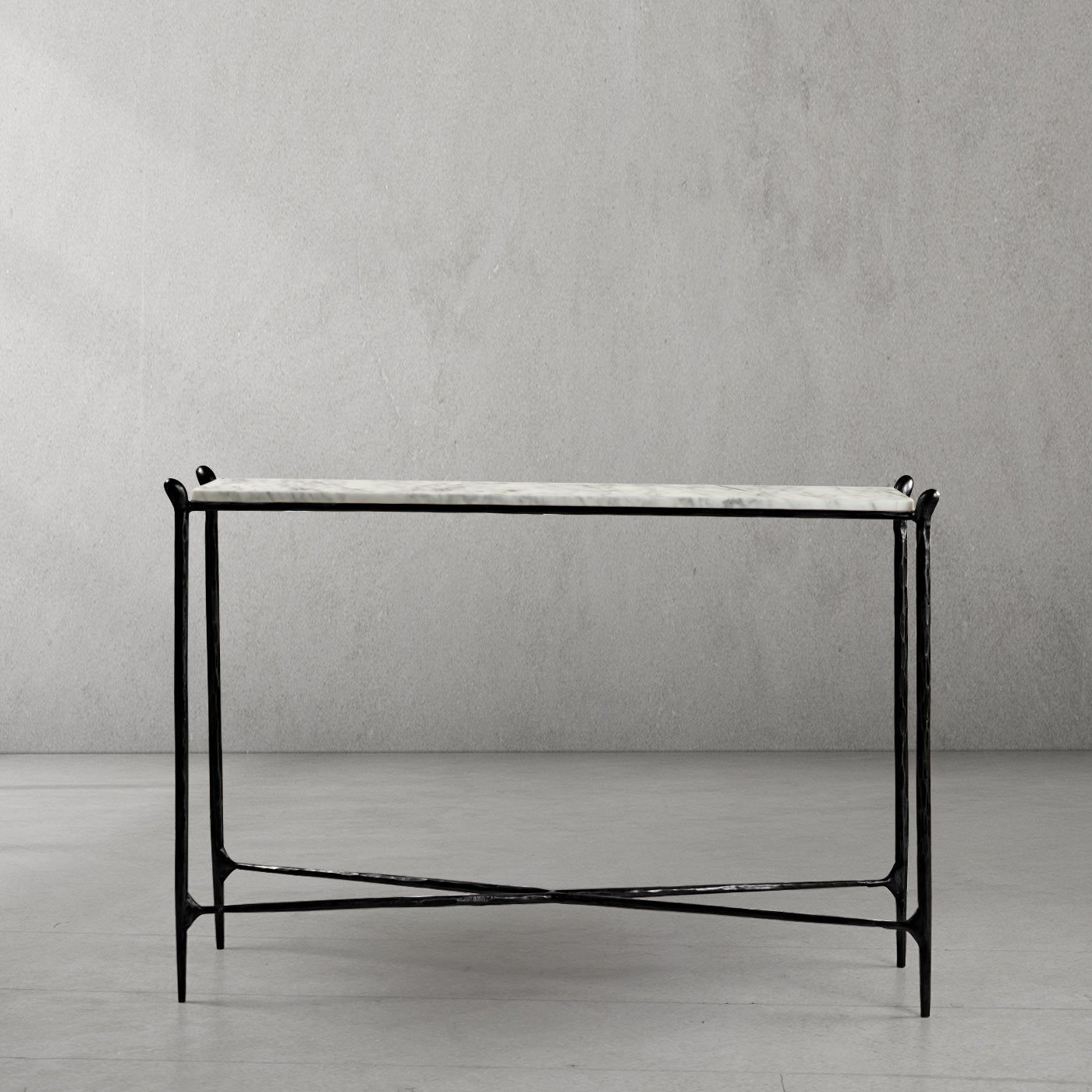 Hand-Forged Metal Rectangle Horn Marble Console Table